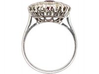 Retro 18ct White Gold, Ruby and Diamond Double Row Cluster Ring