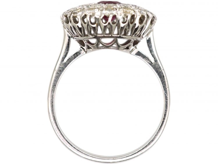 Retro 18ct White Gold, Ruby and Diamond Double Row Cluster Ring