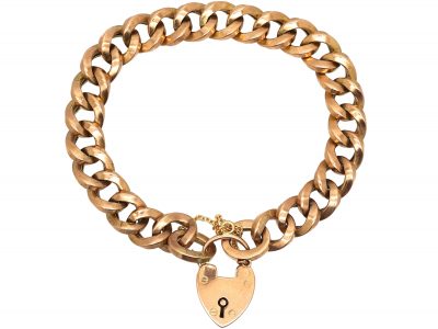 9ct Yellow Gold Curb Link Padlock Bracelet with Safety Chain, by Lawson, Ward & Gammage Ltd of Hatton Garden.