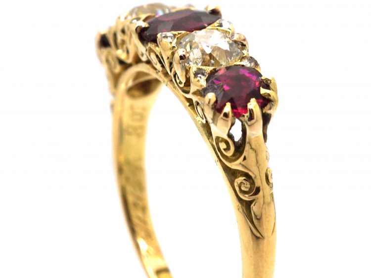 Victorian 18ct Gold, Ruby & Diamond Five Stone Ring