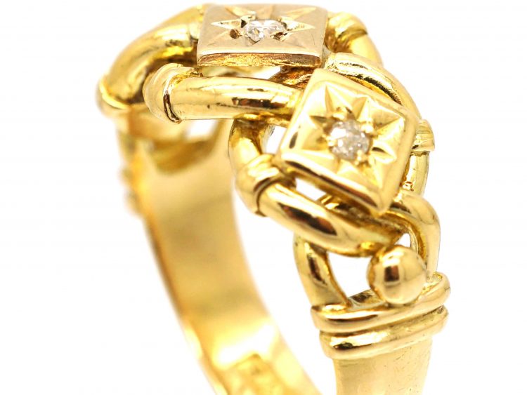 Edwardian 18ct Gold Triple Knot Ring set with Three Diamonds