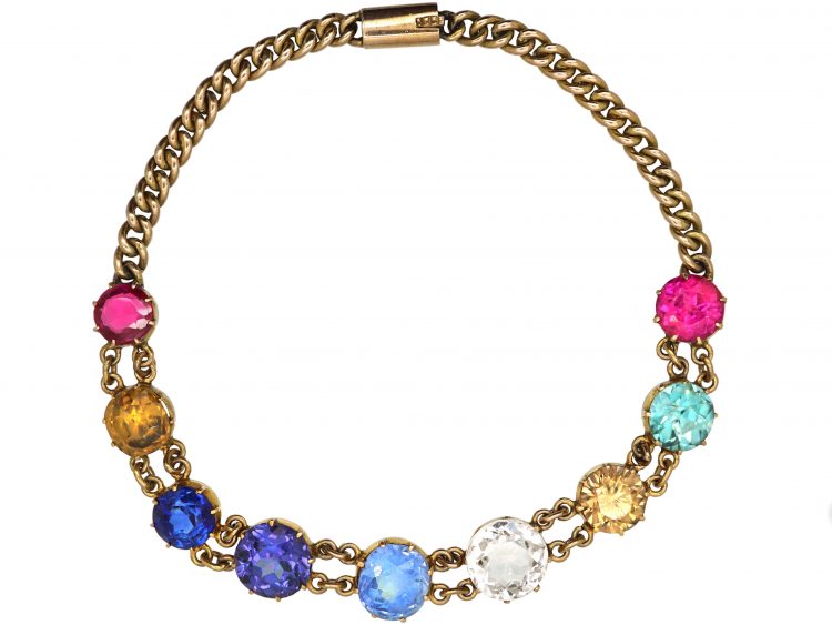 Edwardian 9ct Gold, multi-gem Harlequin Bracelet