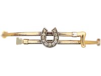 Edwardian 15ct Gold & Silver, Crop & Horseshoe Bangle set with Diamonds