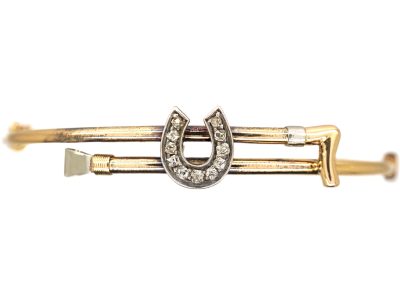 Edwardian 15ct Gold & Silver, Crop & Horseshoe Bangle set with Diamonds