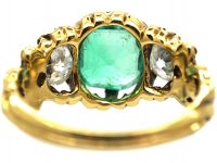 Victorian 18ct Gold, Emerald and Diamond Three Stone Ring