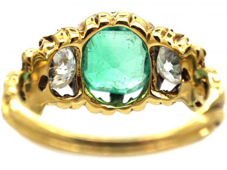 Victorian 18ct Gold, Emerald and Diamond Three Stone Ring