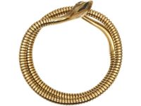 9ct Gold Snake Bangle with Emerald Eyes
