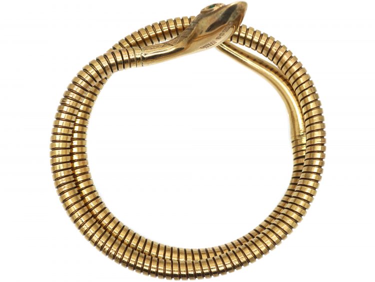 9ct Gold Snake Bangle with Emerald Eyes