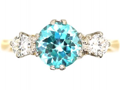 Art Deco 18ct Gold & Platinum, Zircon & Diamond Three Stone Ring