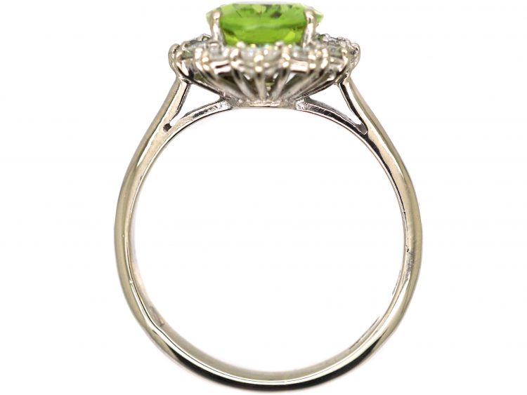 18ct White Gold, Peridot & Diamond Cluster Ring