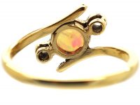 Edwardian 18ct gold & Platinum, Opal & Diamond Three Stone Crossover Ring