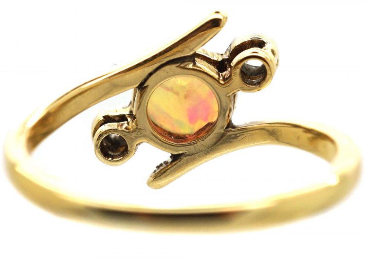 Edwardian 18ct gold & Platinum, Opal & Diamond Three Stone Crossover Ring