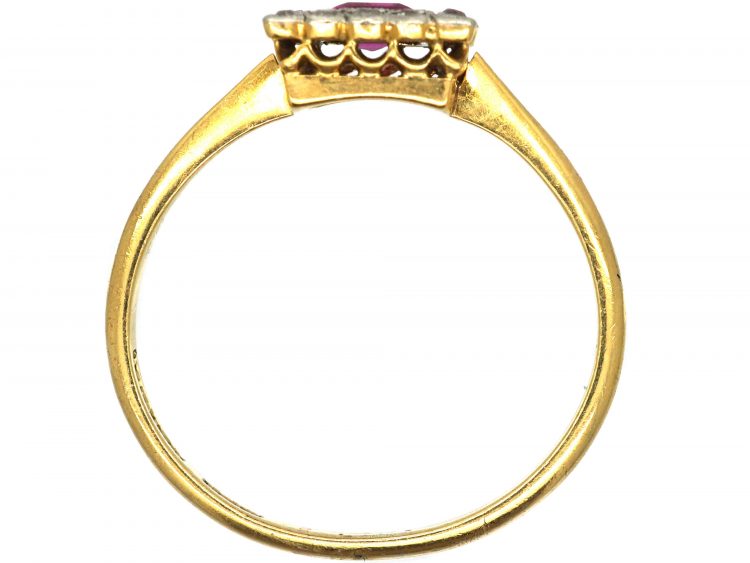 Art Deco 18ct Gold & Platinum, Ruby & Diamond Square Ring