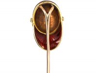 Victorian 15ct Gold Tie Pin of a Jockey Cap with Guilloche Red Enamel