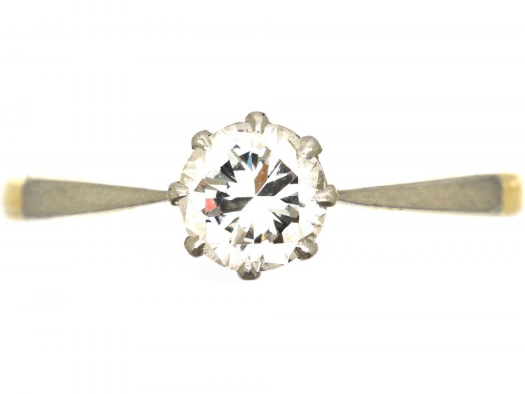 Art Deco 18ct, Platinum and Diamond Solitaire Ring