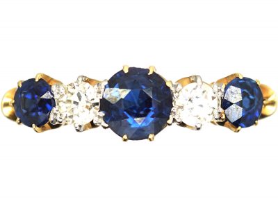Edwardian 18ct Gold, Sapphire & Diamond Five Stone Ring