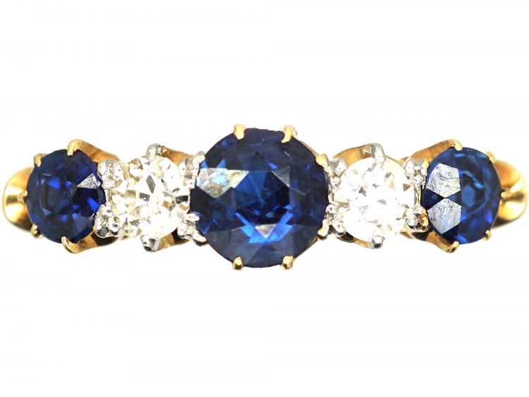 Edwardian 18ct Gold, Sapphire & Diamond Five Stone Ring