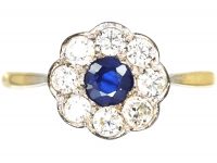 Edwardian 18ct Gold & Platinum, Sapphire & Diamond Cluster Ring