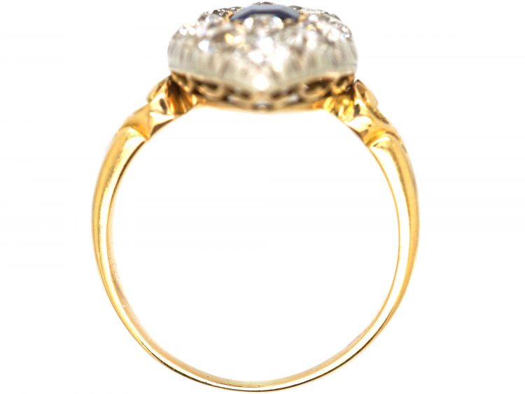 Victorian 18ct Gold, Large Sapphire and Diamond Marquise Shaped Ring