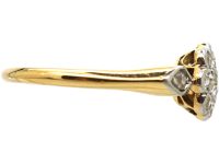 Edwardian 18ct Gold and Platinum, Diamond Cluster Ring with Diamond Set Shoulders