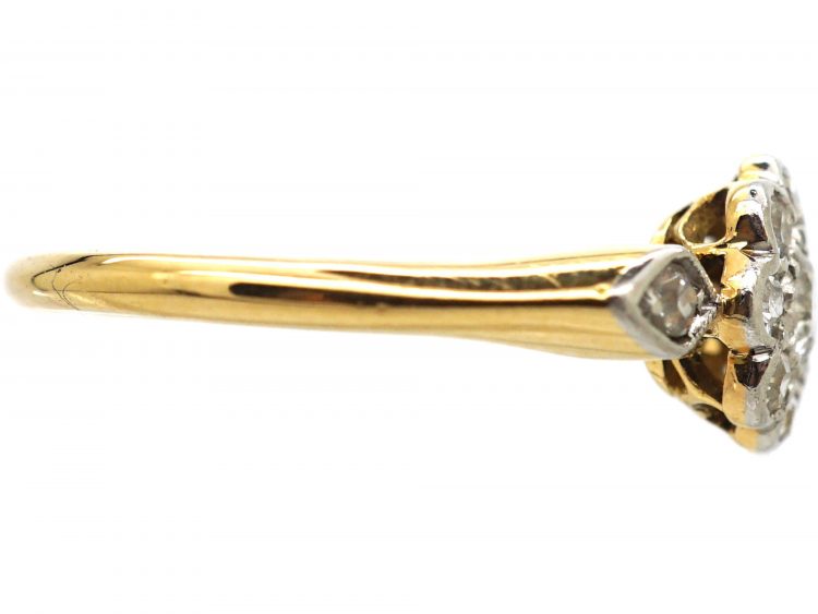 Edwardian 18ct Gold and Platinum, Diamond Cluster Ring with Diamond Set Shoulders