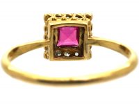 Art Deco 18ct Gold & Platinum, Ruby & Diamond Square Ring