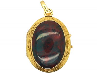 French 19th Century 18ct Gold Oval Shaped Locket set with Bloodstone on Both Sides