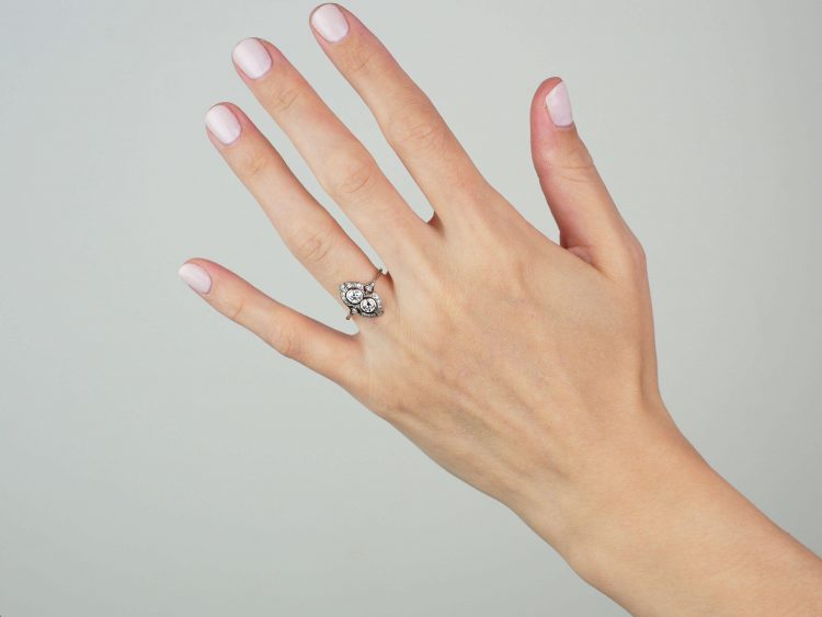 Art Deco 18ct Gold & Platinum, Two Stone Diamond Ornate Ring