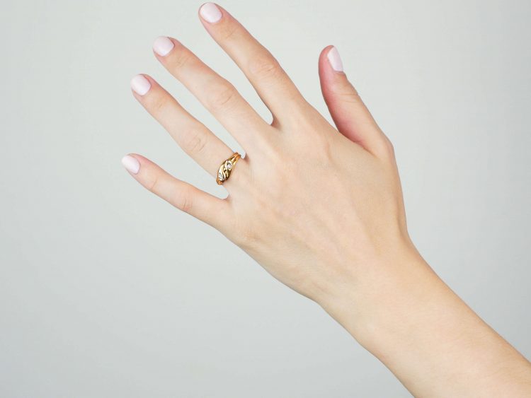 Victorian 15ct Gold Double Snake Ring set with Diamonds