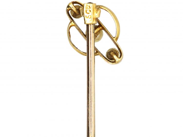 Edwardian 15ct Gold Tie Pin set with Three Natural Pearls