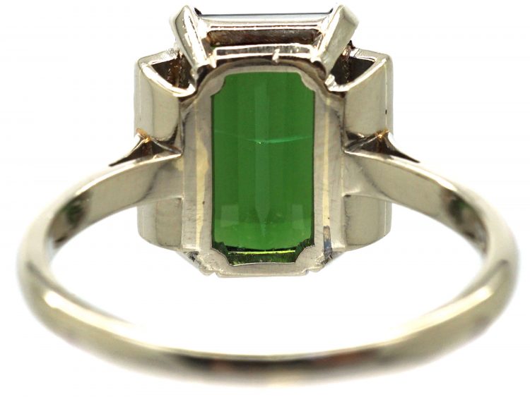 Art Deco 18ct White Gold, Green Tourmaline & Diamond Ring