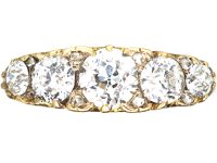 Victorian 18ct Gold, Five Stone Diamond Carved Half Hoop Ring