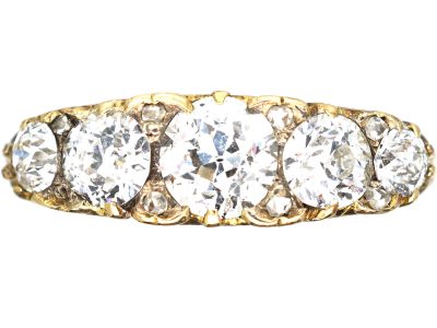 Victorian 18ct Gold, Five Stone Diamond Carved Half Hoop Ring