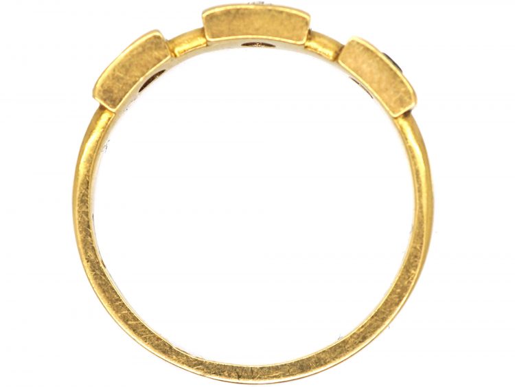 Victorian 18ct Gold Emerald and Diamond Ring with Square Mounts