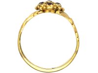 Regency 18ct Gold, Ruby & Diamond Cluster Ring with Leaf Shoulders