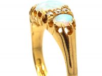 Edwardian 18ct Gold, Three Stone Opal & Diamond Ring