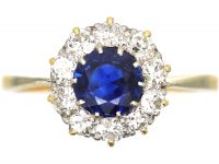 Edwardian 18ct Gold and Platinum, Sapphire and Diamond Cluster Ring
