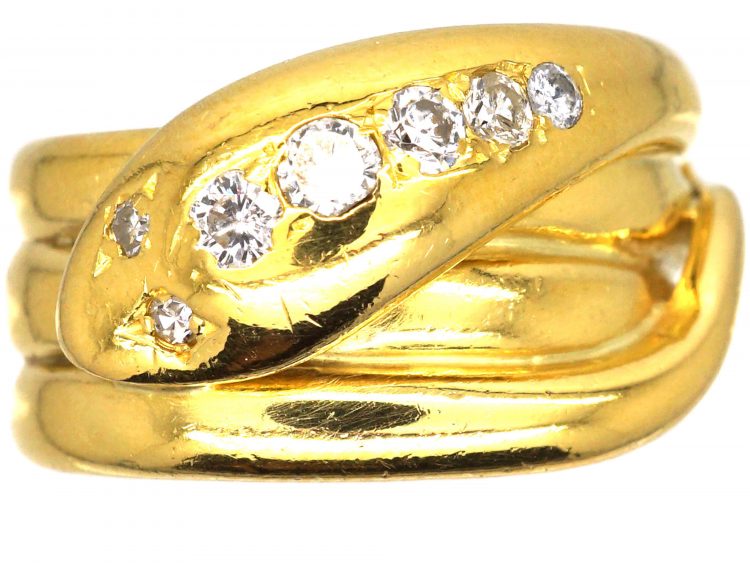 Victorian 18ct Gold Snake Ring set with Diamonds
