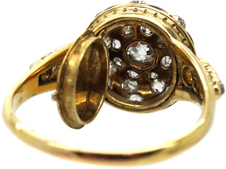 Victorian 18ct gold, Diamond and Black Enamel Memorial Ring