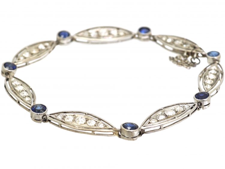 French Art Deco Platinum, Sapphire and Diamond Bracelet