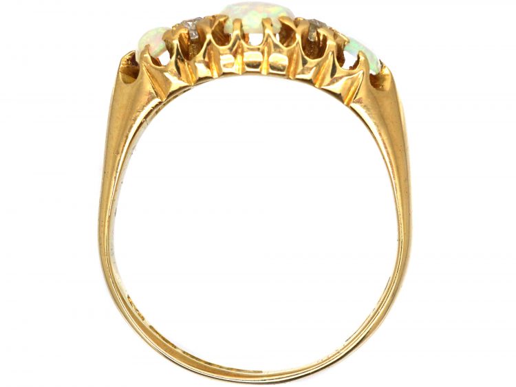 Edwardian 18ct Gold, Three Stone Opal & Diamond Ring