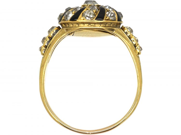 Victorian 18ct gold, Diamond and Black Enamel Memorial Ring