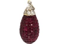 Art Deco Platinum, Invisible Set French Cut Ruby & Diamond Pear Shaped Pendant