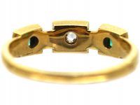 Victorian 18ct Gold Emerald and Diamond Ring with Square Mounts