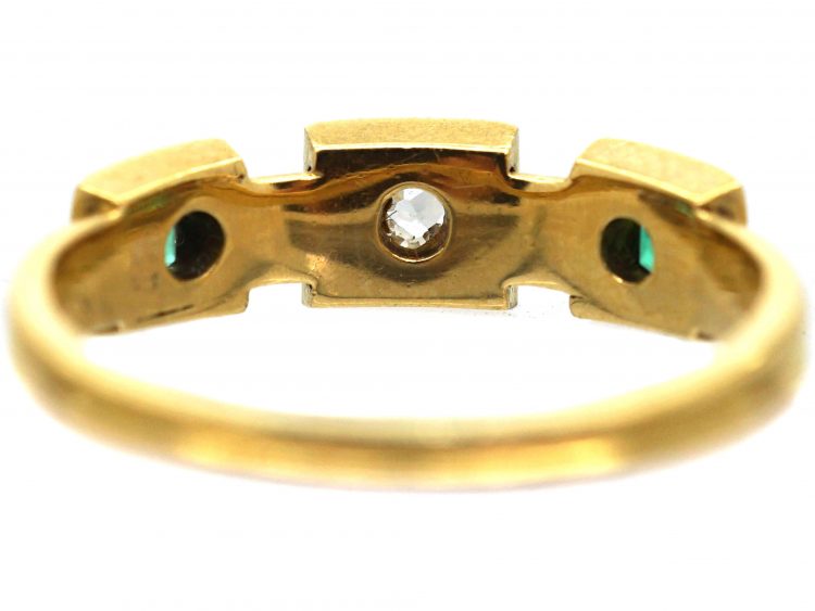 Victorian 18ct Gold Emerald and Diamond Ring with Square Mounts