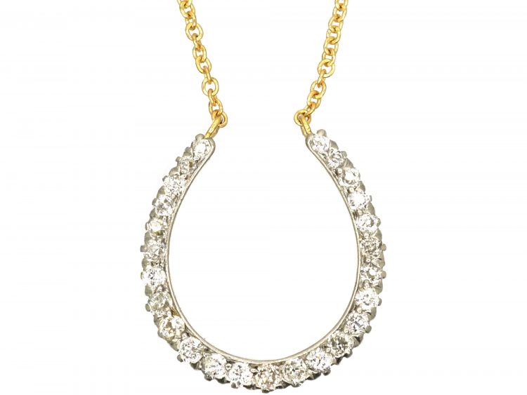 Diamond Set Horseshoe Pendant on 18ct Gold Chain
