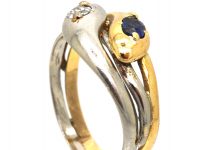 Art Deco 18ct Gold and Platinum Double Snake Ring set with a Sapphire and Diamond