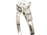 Art Deco Platinum, Diamond Solitaire Ring with Diamond Set Shoulders