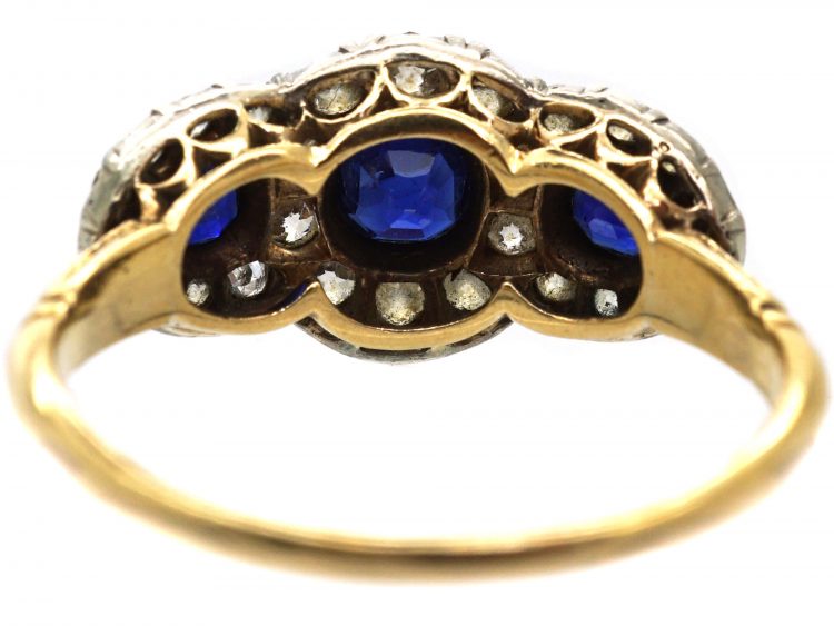 Victorian 18ct Gold, Sapphire and Diamond Triple Cluster Ring