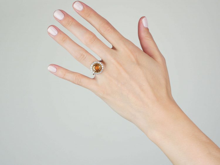 18ct White Gold, Large Topaz and Diamond Cluster Ring